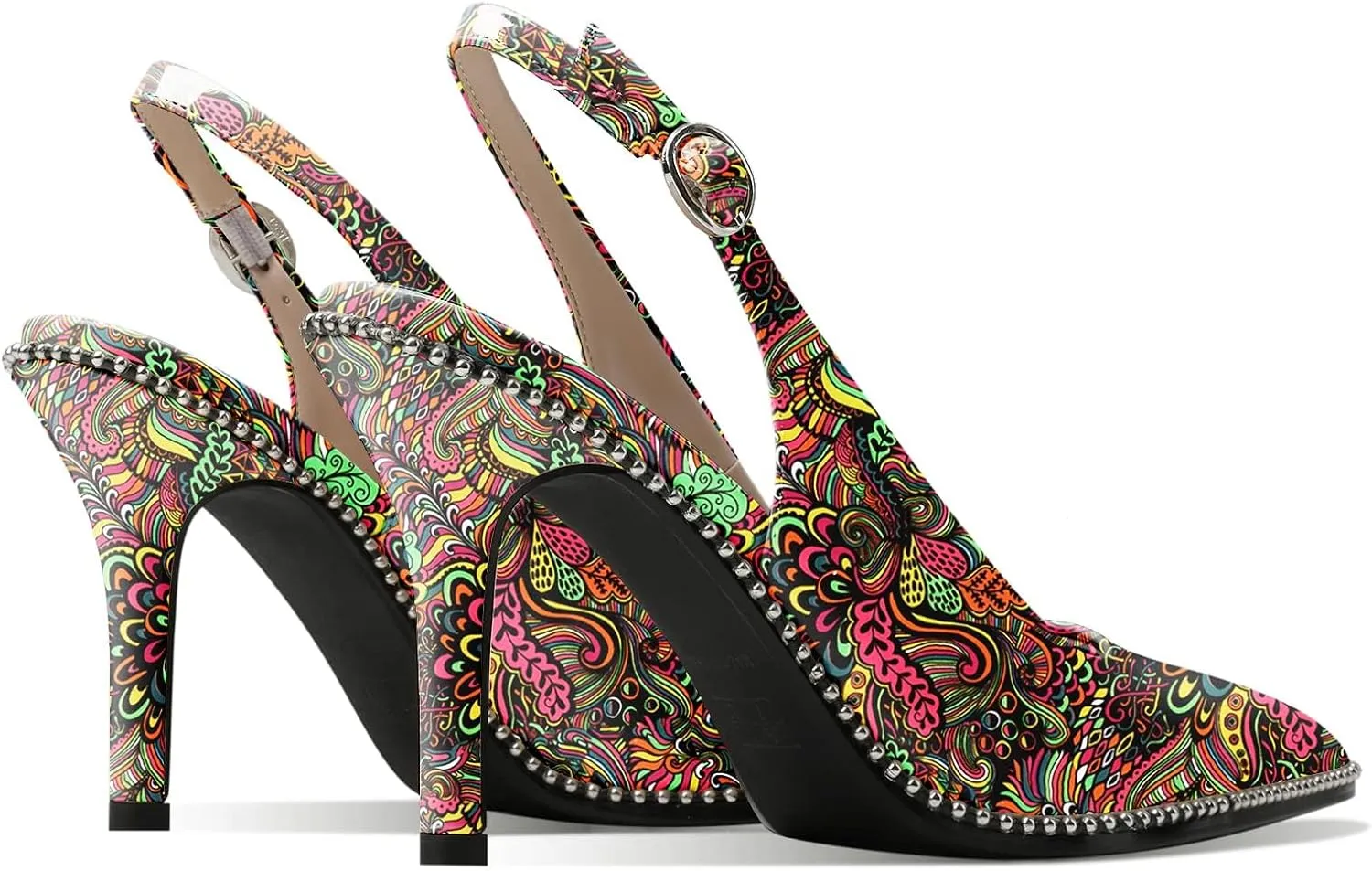 Zamikoo Women Slingback High Heels Beaded Pumps Pointed Toe Slip On 3.5 Inch Stilettos Ankle Strap Patent Leather Shoes US Size 5 -Size 13