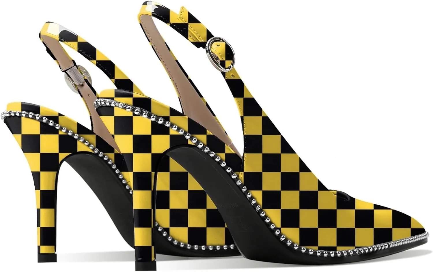 Zamikoo Women Slingback High Heels Beaded Pumps Pointed Toe Slip On 3.5 Inch Stilettos Ankle Strap Patent Leather Shoes US Size 5 -Size 13