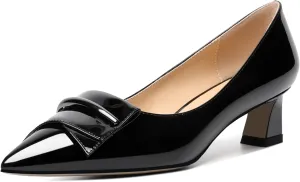 Zamikoo Women's Pointed Toe Kitten Heels, Slip On Low Heel Pumps with Buckle Bow, Comfortable 2 Inches Heeled Pumps Shoes for Party Evening Dress Black US Size 7.5