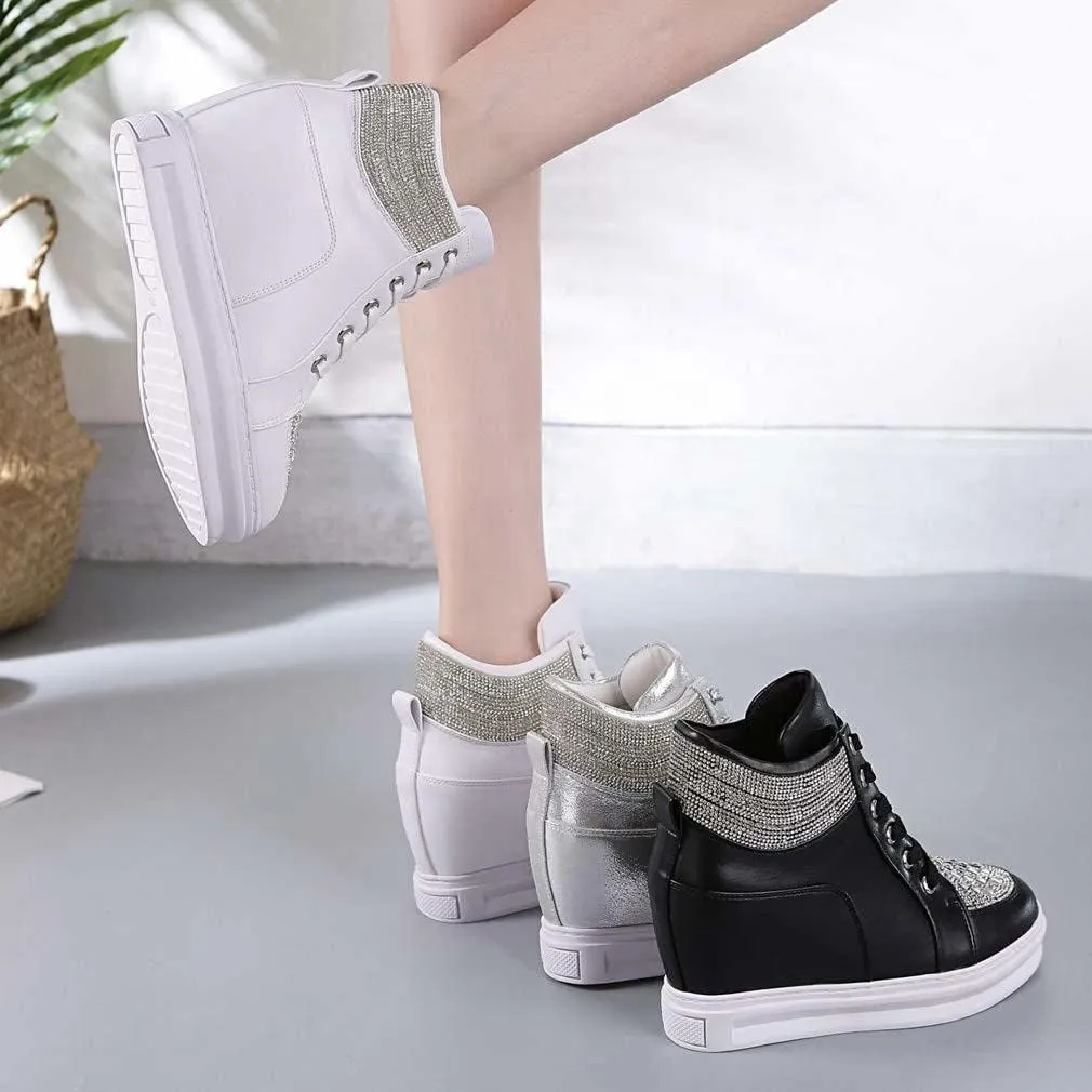 ZBYY Womens Fashion Platform Shoes Lace up Hidden Wedge Heel High Top Sneakers for Women Walking Ankle Booties
