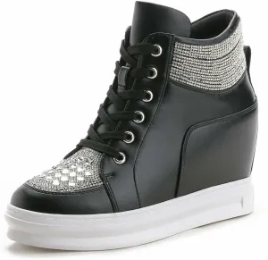 ZBYY Womens Fashion Platform Shoes Lace up Hidden Wedge Heel High Top Sneakers for Women Walking Ankle Booties
