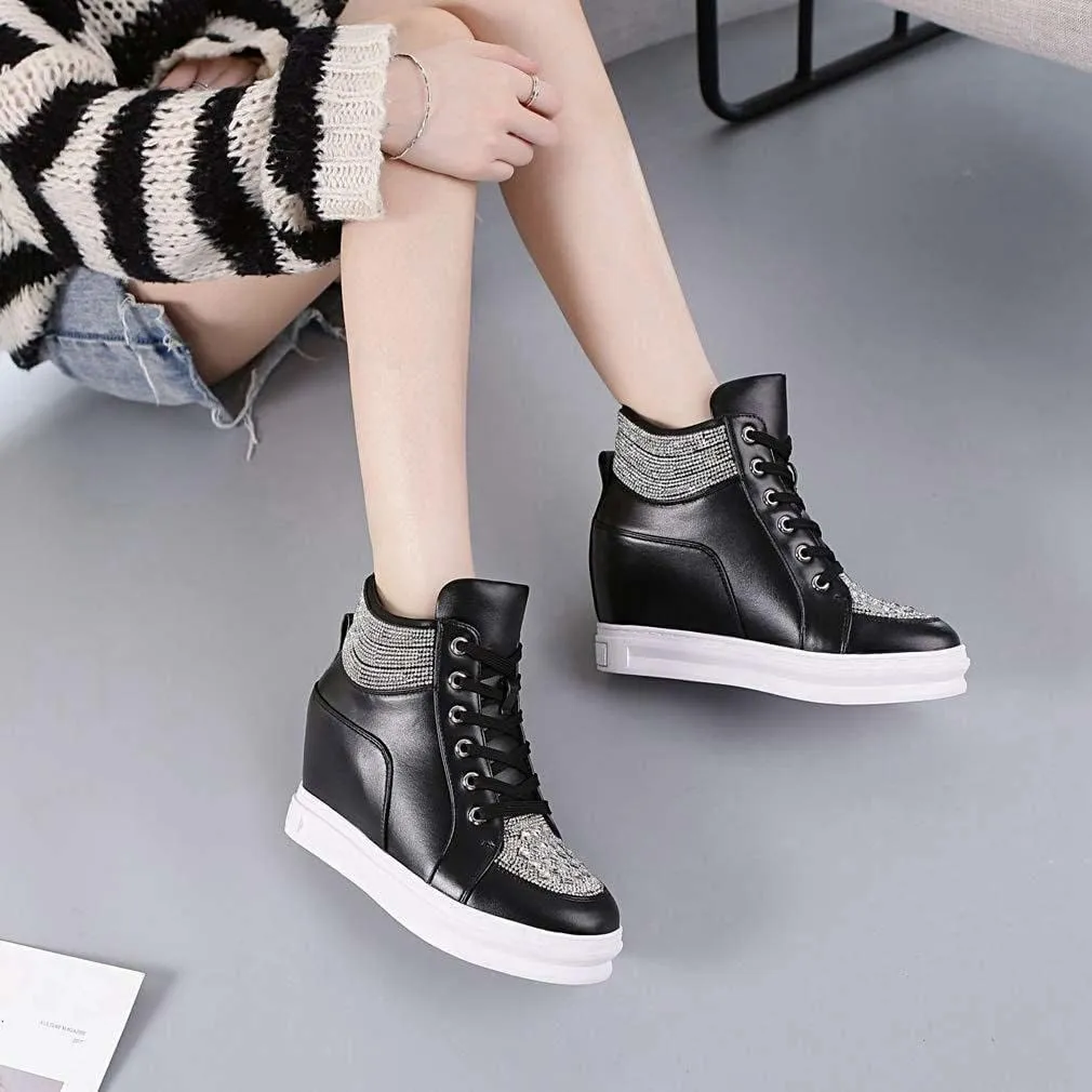 ZBYY Womens Fashion Platform Shoes Lace up Hidden Wedge Heel High Top Sneakers for Women Walking Ankle Booties
