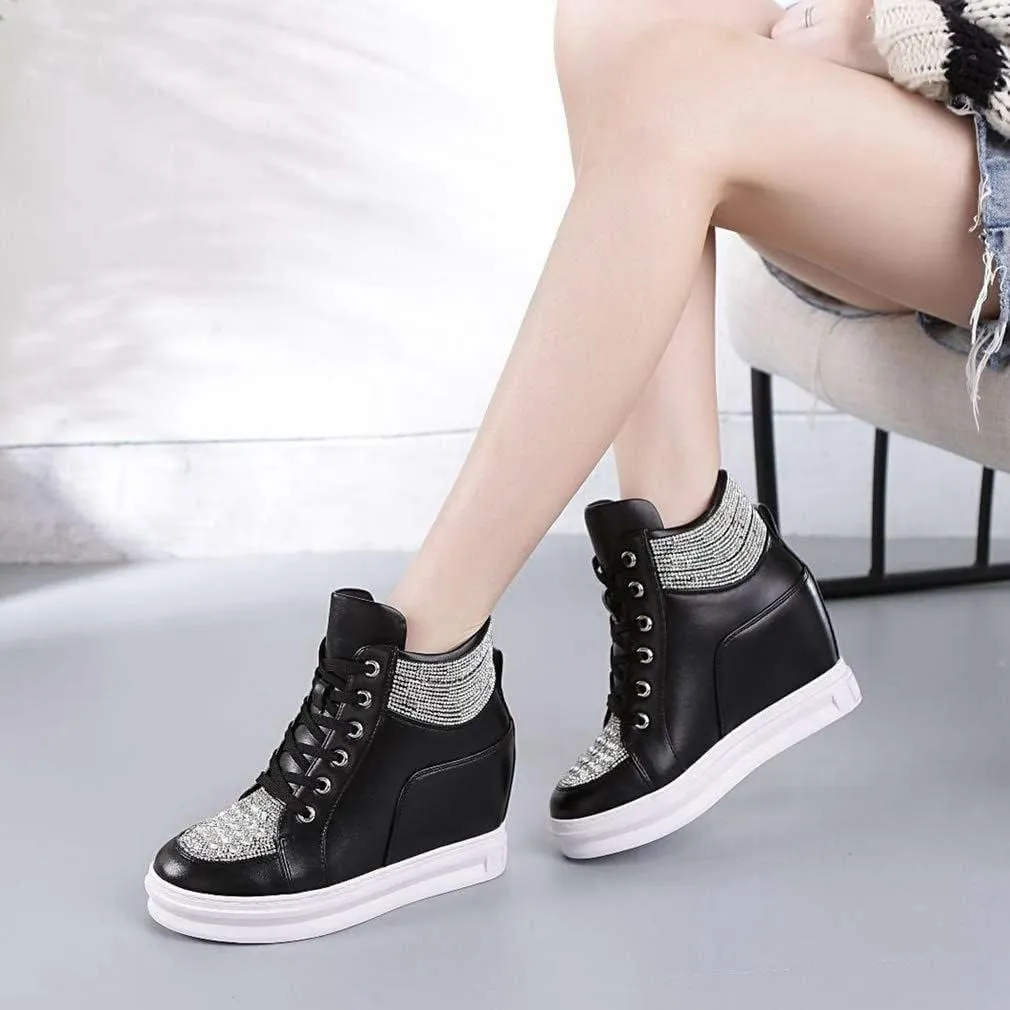 ZBYY Womens Fashion Platform Shoes Lace up Hidden Wedge Heel High Top Sneakers for Women Walking Ankle Booties