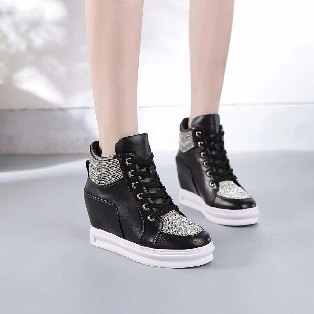 ZBYY Womens Fashion Platform Shoes Lace up Hidden Wedge Heel High Top Sneakers for Women Walking Ankle Booties