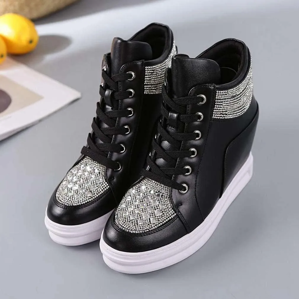 ZBYY Womens Fashion Platform Shoes Lace up Hidden Wedge Heel High Top Sneakers for Women Walking Ankle Booties