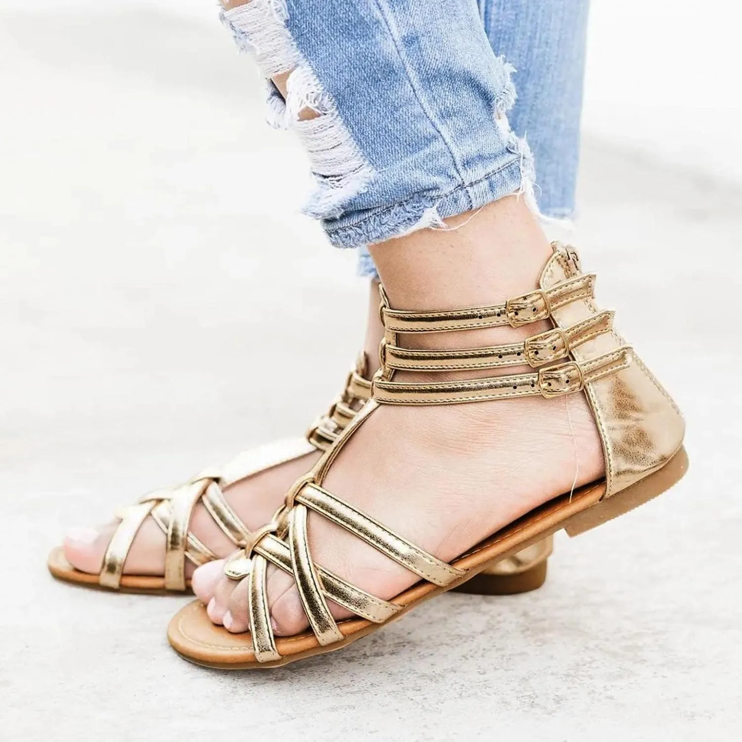 ZBYY Women's Gladiator Strap Sandals Dressy Summer Flat Fisherman Cross Strappy Sandals Casual Beach Ankle Strap Sandals Shoes