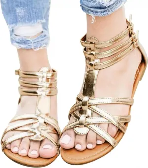 ZBYY Women's Gladiator Strap Sandals Dressy Summer Flat Fisherman Cross Strappy Sandals Casual Beach Ankle Strap Sandals Shoes
