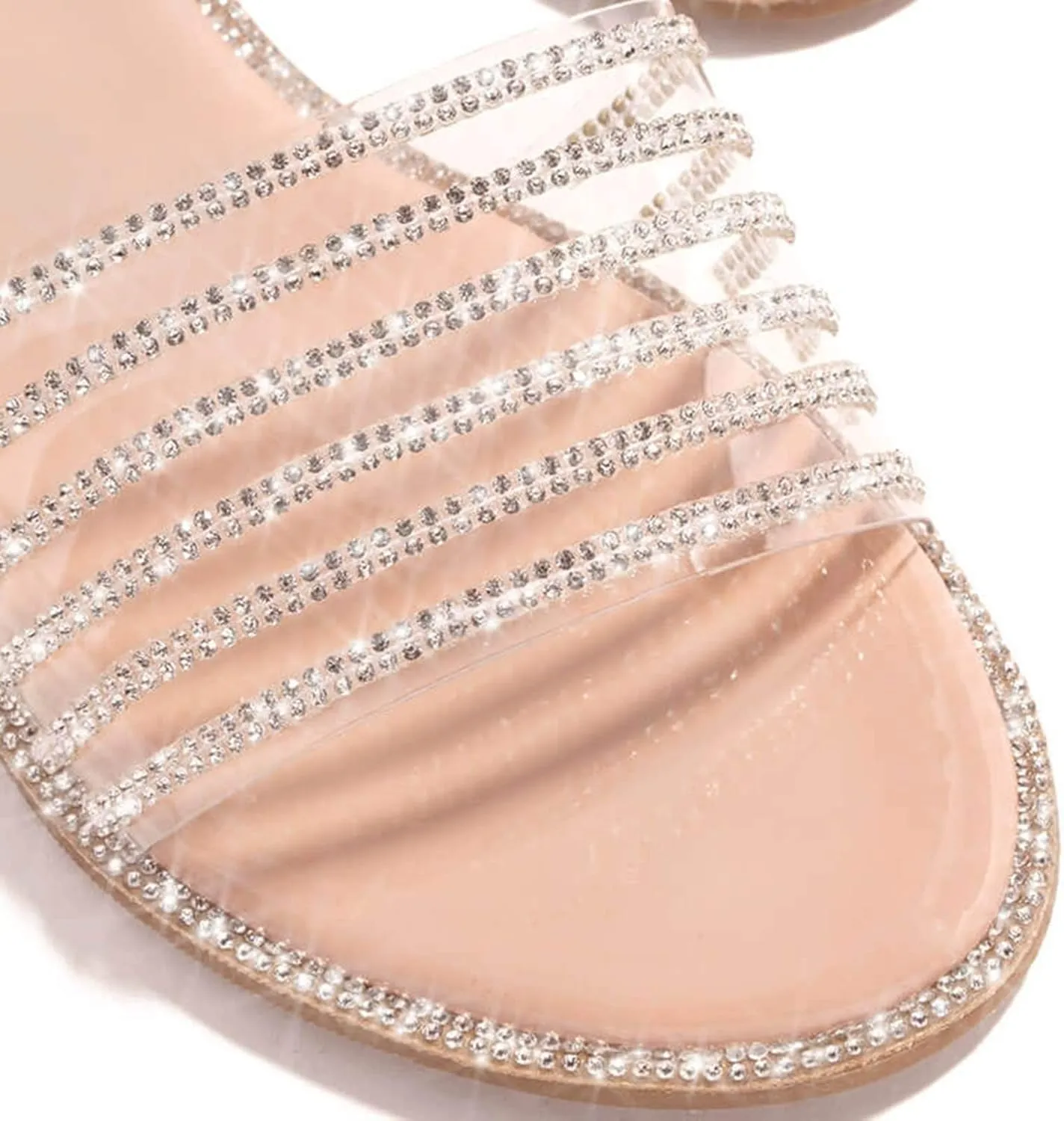 ZBYY Women's Open Toe Flat Sandals Rhinestone Glitter Bling Casual Fashion Slippers Beach Indoor Outdoor Slides