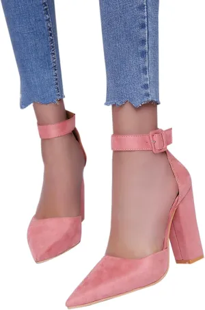 ZBYY Women's Pointed Toe High Heels Ankle Strap Pumps Shoes Summer Ankle Strap Chunky Heel Party Wedding Dress Sandals