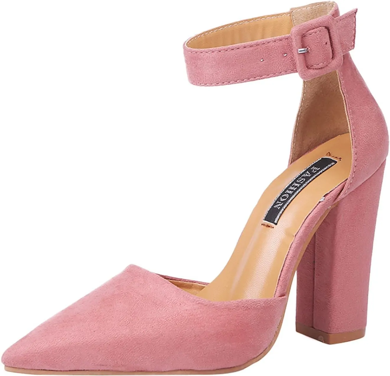 ZBYY Women's Pointed Toe High Heels Ankle Strap Pumps Shoes Summer Ankle Strap Chunky Heel Party Wedding Dress Sandals