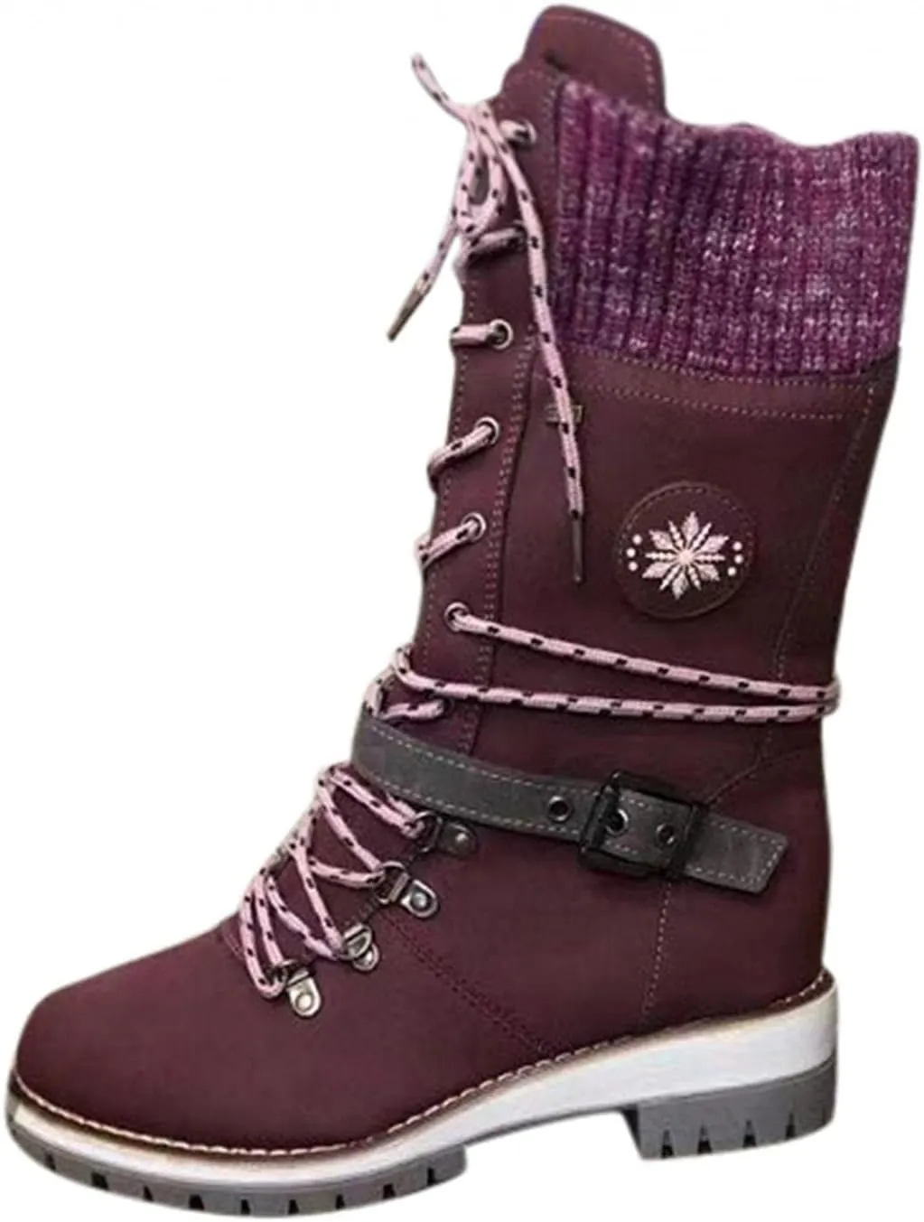 ZBYY Women's Riding Combat Boots,Lace up Mid Calf Military Knee High Booties Wide Calf Motorcycle Riding Winter Boots