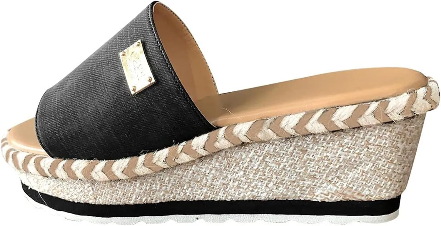 ZHOUYF Wedge Sandals for Women Espadrilles Platform Sandals Open Toe Beach Slide Sandals Thick Slippers Summer Slip on Shoes