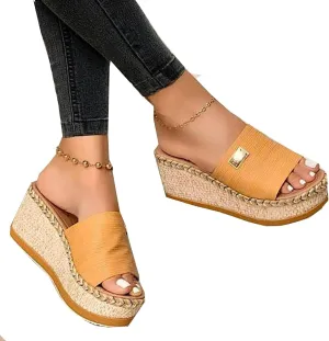 ZHOUYF Wedge Sandals for Women Espadrilles Platform Sandals Open Toe Beach Slide Sandals Thick Slippers Summer Slip on Shoes