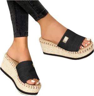 ZHOUYF Wedge Sandals for Women Espadrilles Platform Sandals Open Toe Beach Slide Sandals Thick Slippers Summer Slip on Shoes