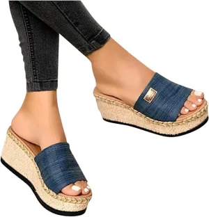 ZHOUYF Wedge Sandals for Women Espadrilles Platform Sandals Open Toe Beach Slide Sandals Thick Slippers Summer Slip on Shoes