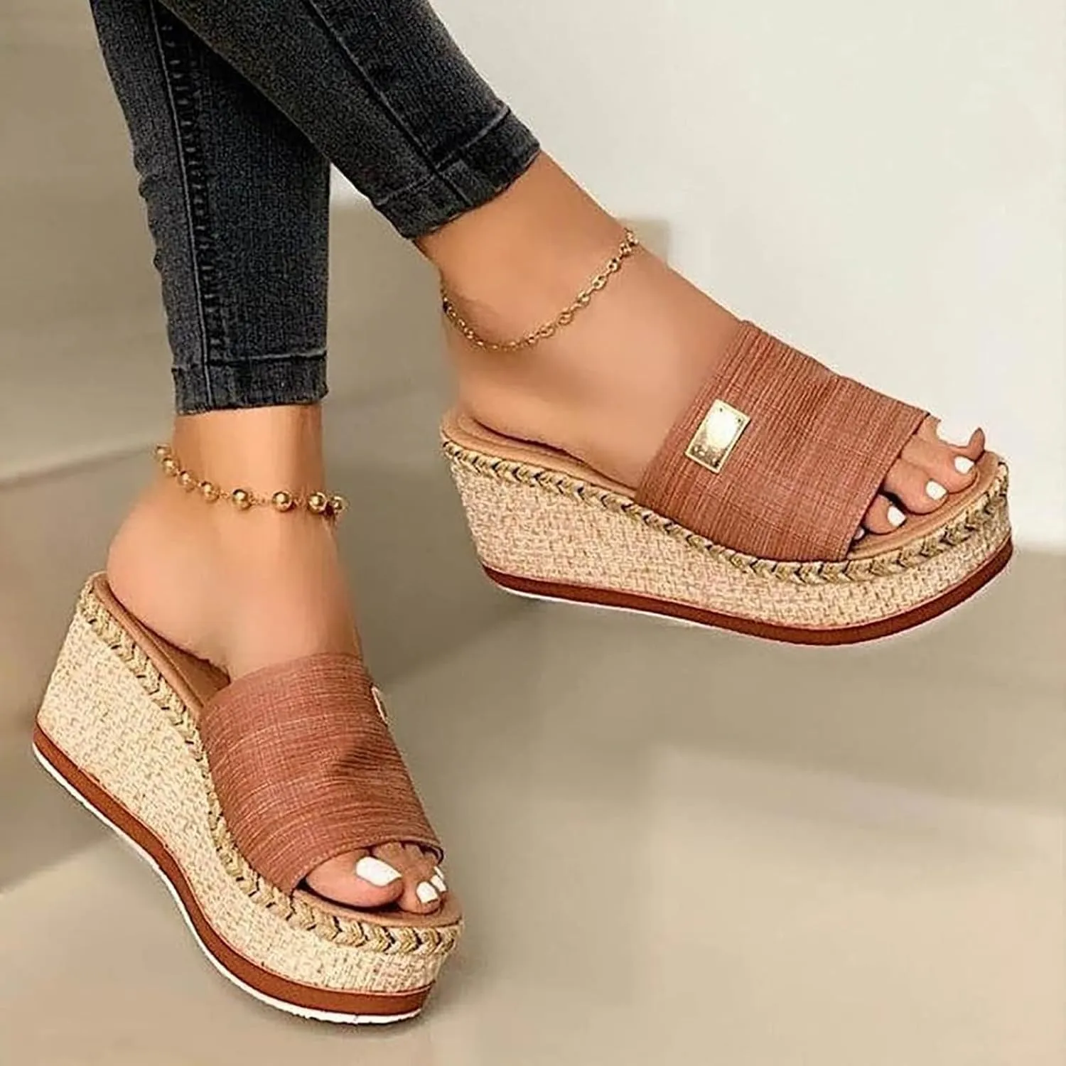 ZHOUYF Wedge Sandals for Women Espadrilles Platform Sandals Open Toe Beach Slide Sandals Thick Slippers Summer Slip on Shoes