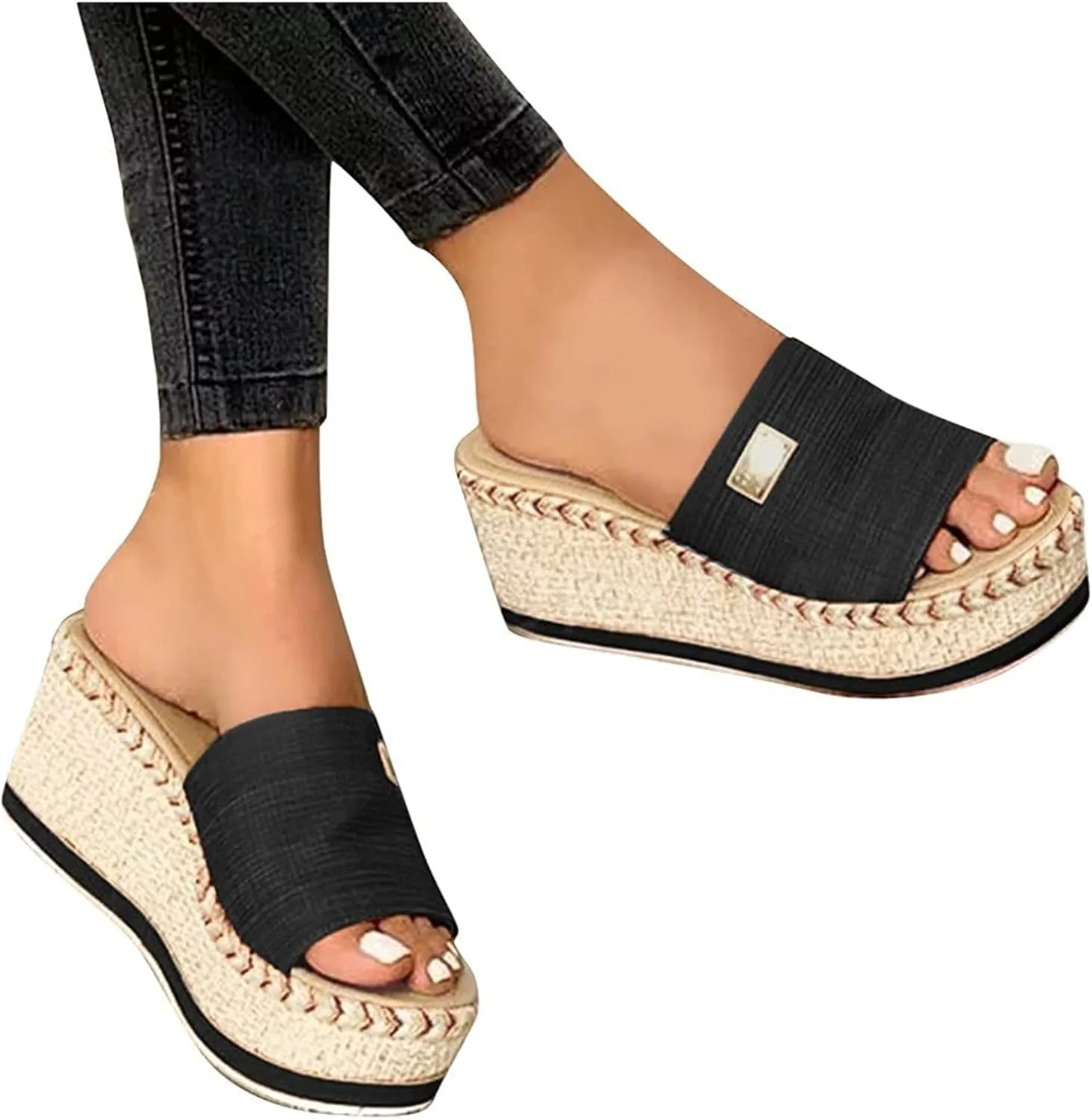 ZHOUYF Wedge Sandals for Women Espadrilles Platform Sandals Open Toe Beach Slide Sandals Thick Slippers Summer Slip on Shoes