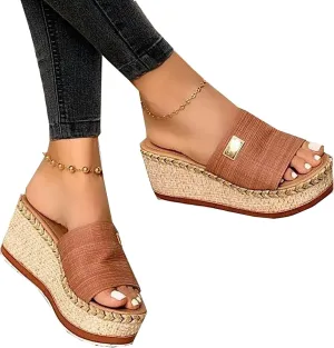 ZHOUYF Wedge Sandals for Women Espadrilles Platform Sandals Open Toe Beach Slide Sandals Thick Slippers Summer Slip on Shoes