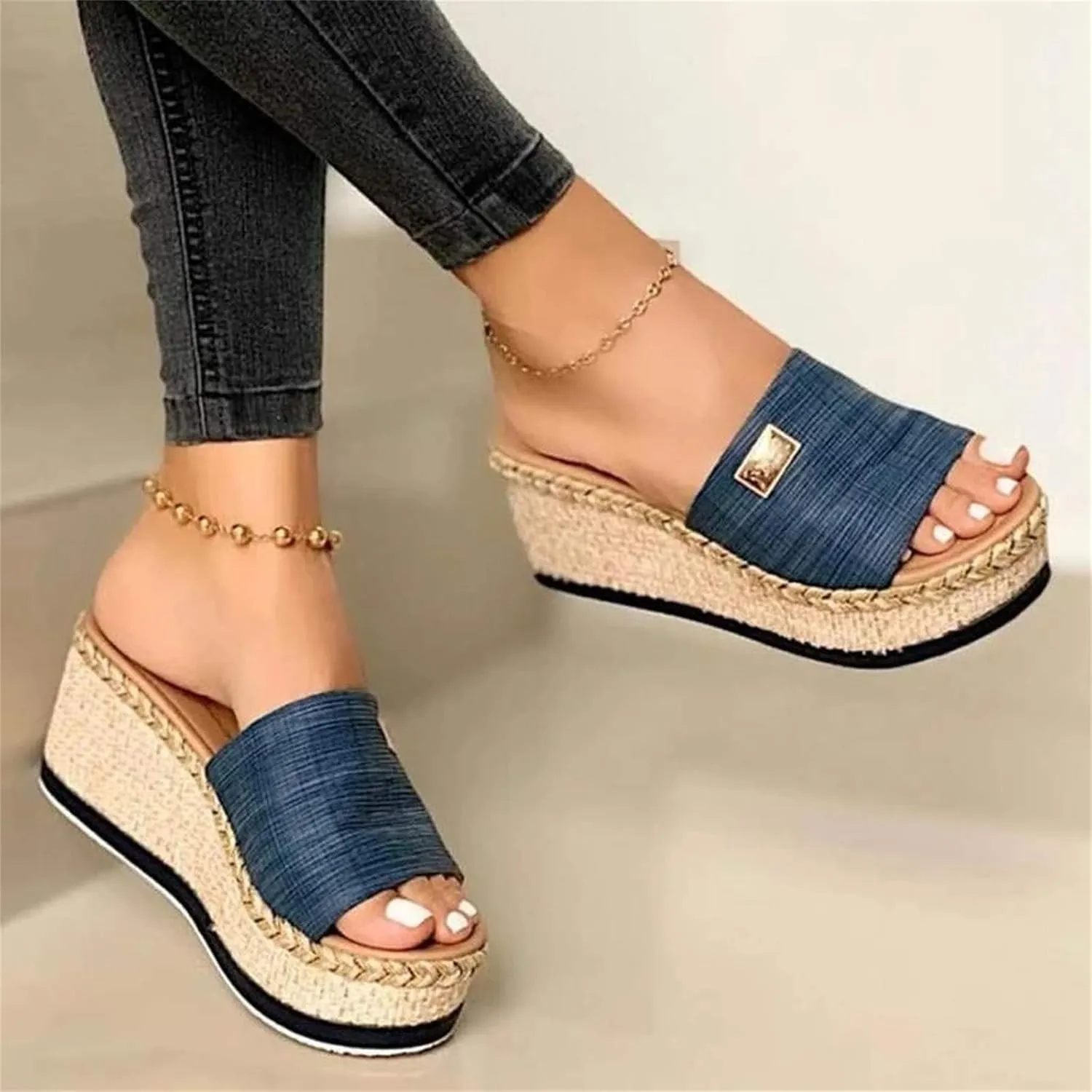 ZHOUYF Wedge Sandals for Women Espadrilles Platform Sandals Open Toe Beach Slide Sandals Thick Slippers Summer Slip on Shoes