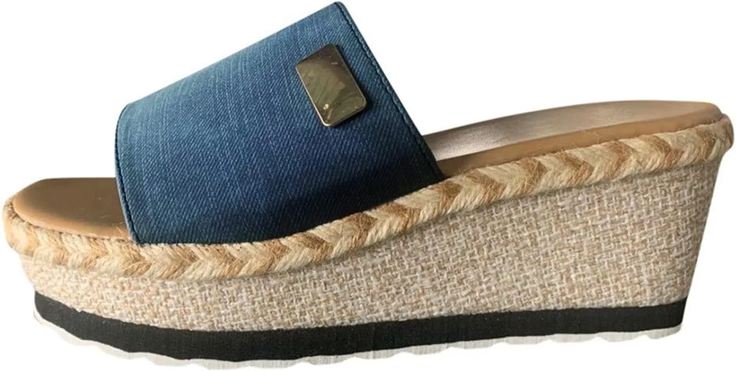 ZHOUYF Wedge Sandals for Women Espadrilles Platform Sandals Open Toe Beach Slide Sandals Thick Slippers Summer Slip on Shoes