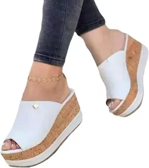 ZHOUYF Women Fish Mouth Wedge Sandals Espadrilles Platform Sandals Open Toe Slide Sandals Summer Slip on Beach Thick Slippers
