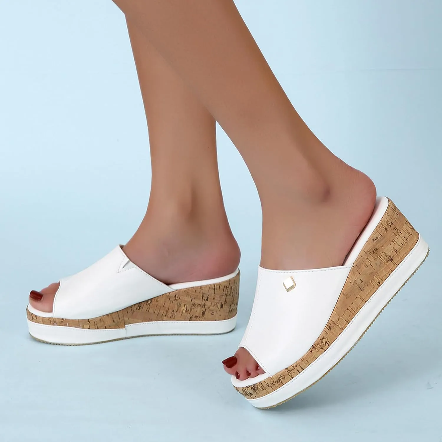 ZHOUYF Women Fish Mouth Wedge Sandals Espadrilles Platform Sandals Open Toe Slide Sandals Summer Slip on Beach Thick Slippers