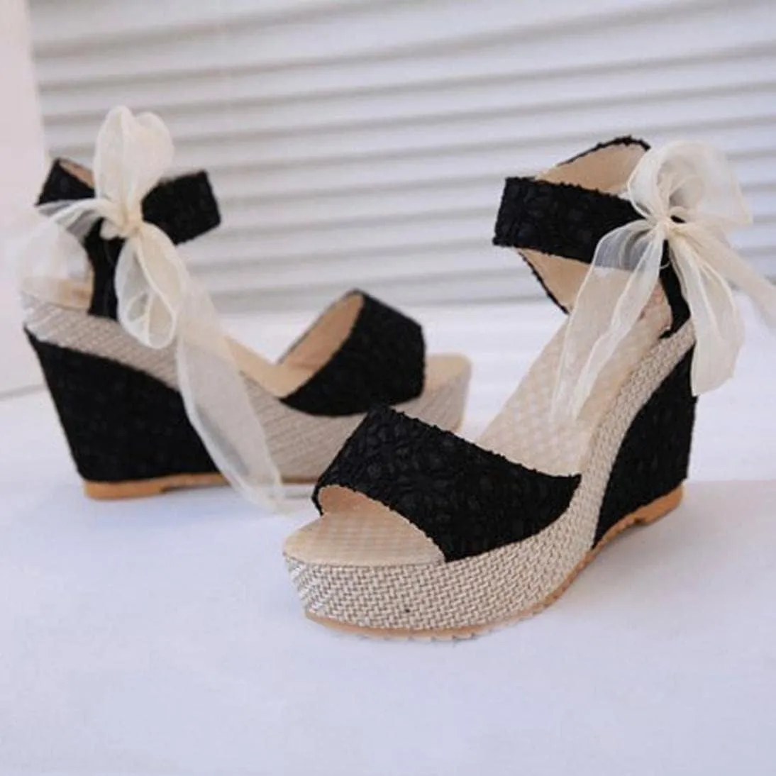 ZHOUYF Women Wedges Sandals Butterfly Ankle Strap Open Toe Platform Sandals For Women Dressy Sandals Summer