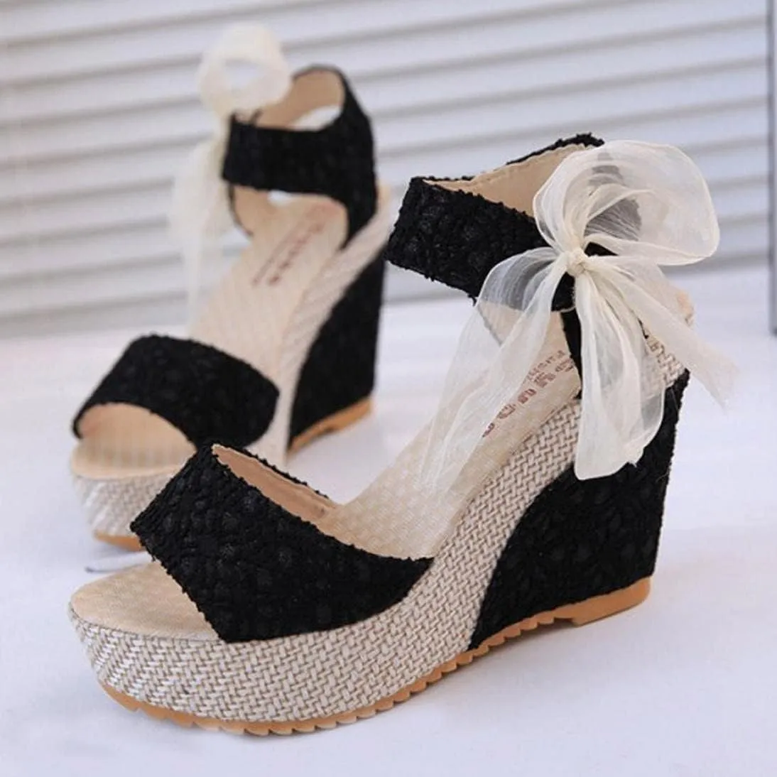 ZHOUYF Women Wedges Sandals Butterfly Ankle Strap Open Toe Platform Sandals For Women Dressy Sandals Summer