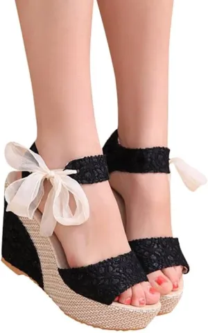 ZHOUYF Women Wedges Sandals Butterfly Ankle Strap Open Toe Platform Sandals For Women Dressy Sandals Summer