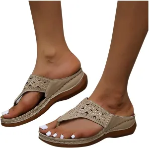 ZHOUYF Womens Flip Flops Sandals Walking Clip Toe Wedge Sandals Casual Beach Sandals Summer Slides Shoes with Arch Support