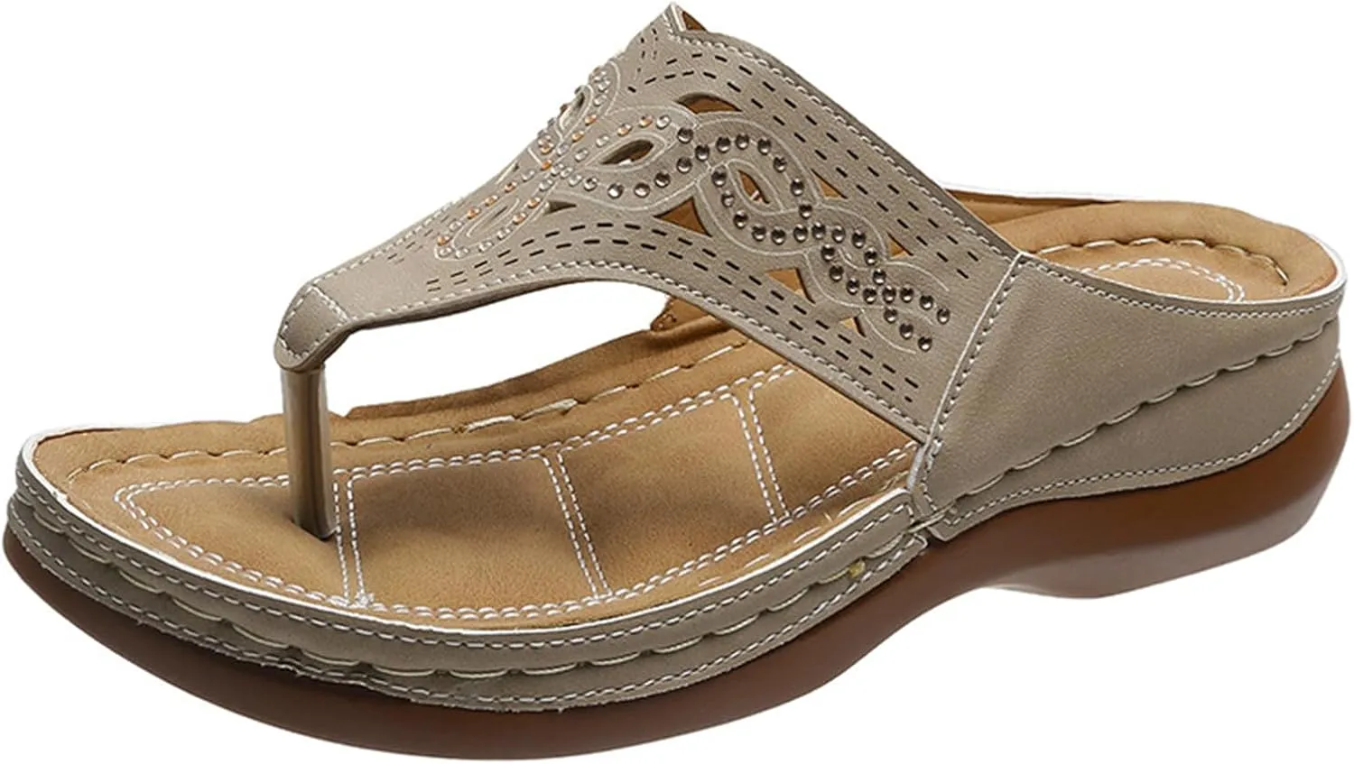 ZHOUYF Womens Flip Flops Sandals Walking Clip Toe Wedge Sandals Casual Beach Sandals Summer Slides Shoes with Arch Support