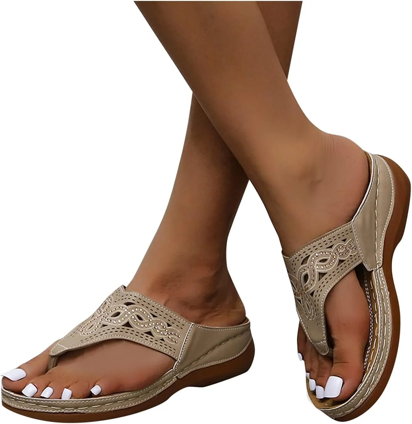 ZHOUYF Womens Flip Flops Sandals Walking Clip Toe Wedge Sandals Casual Beach Sandals Summer Slides Shoes with Arch Support