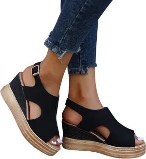 ZHOUYF Womens Summer Wedge Sandals Casual Open Toe Fish Mouth Dressy Sandals Ankle Strap Buckle Platform Sandals for Women