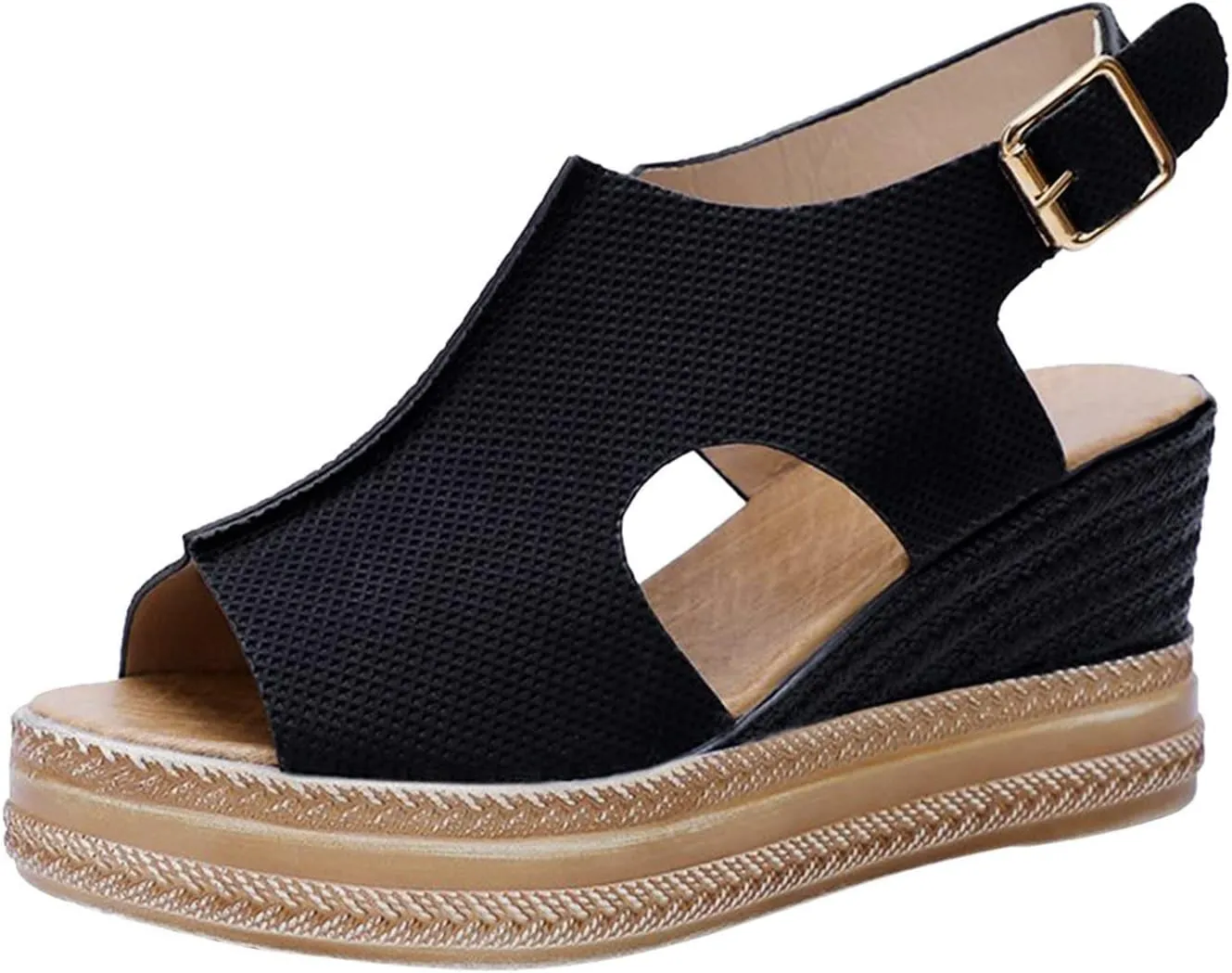 ZHOUYF Womens Summer Wedge Sandals Casual Open Toe Fish Mouth Dressy Sandals Ankle Strap Buckle Platform Sandals for Women
