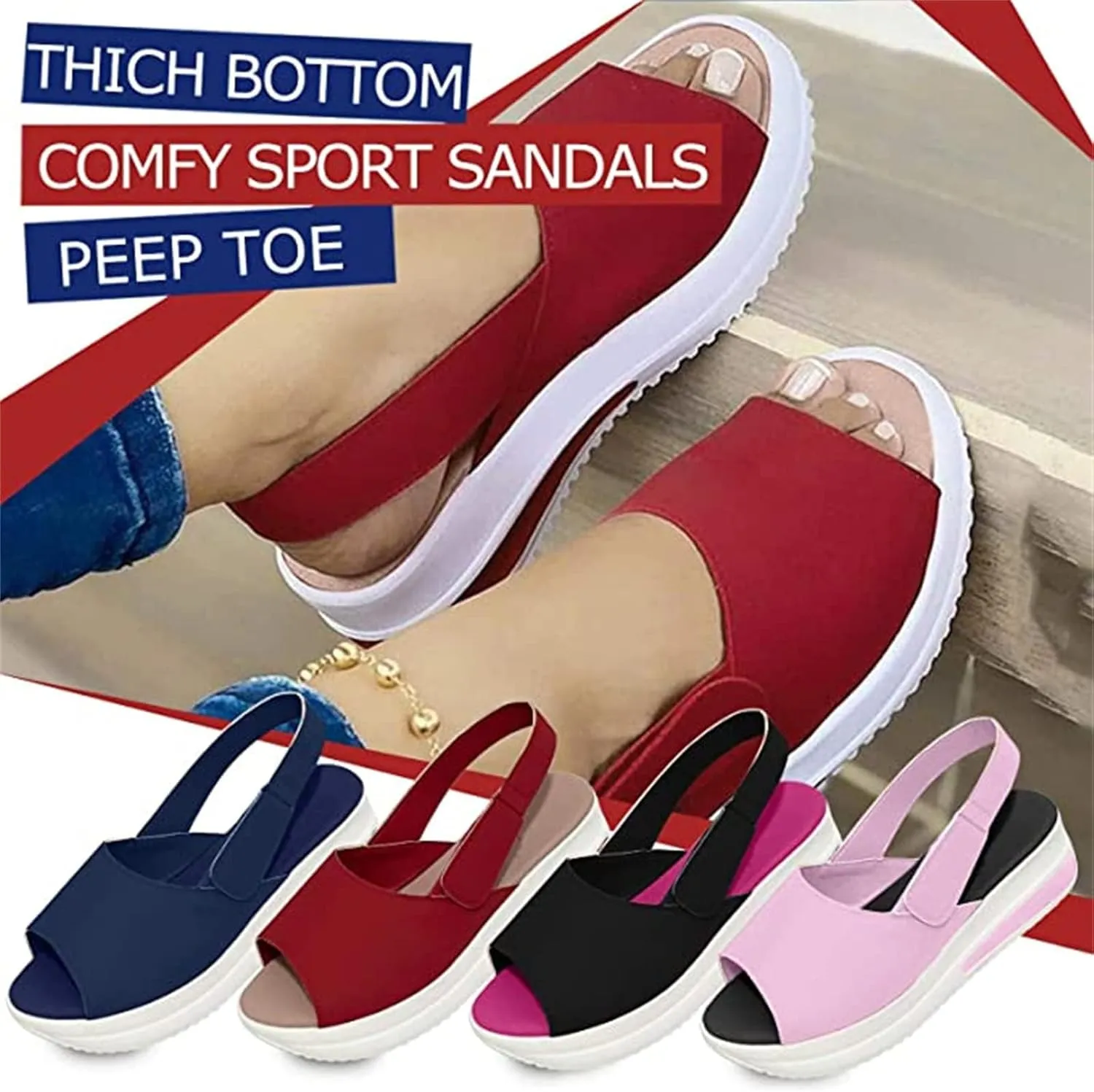 ZHOUYF Women's Walking Sandals Summer Comfy Peep Toe Casual Beach Sandals Adjustable Ankle Strap Platform Sandals for Women
