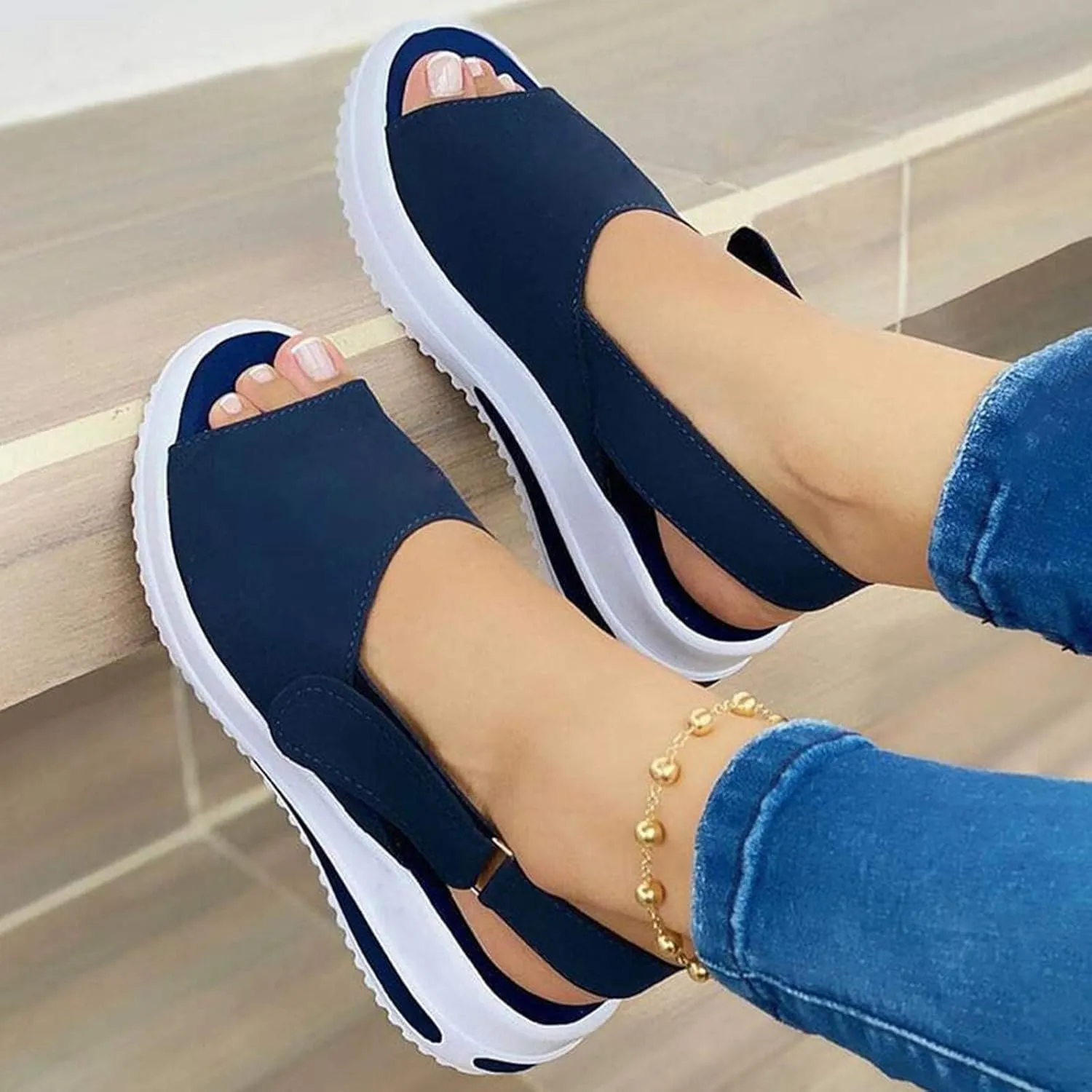 ZHOUYF Women's Walking Sandals Summer Comfy Peep Toe Casual Beach Sandals Adjustable Ankle Strap Platform Sandals for Women