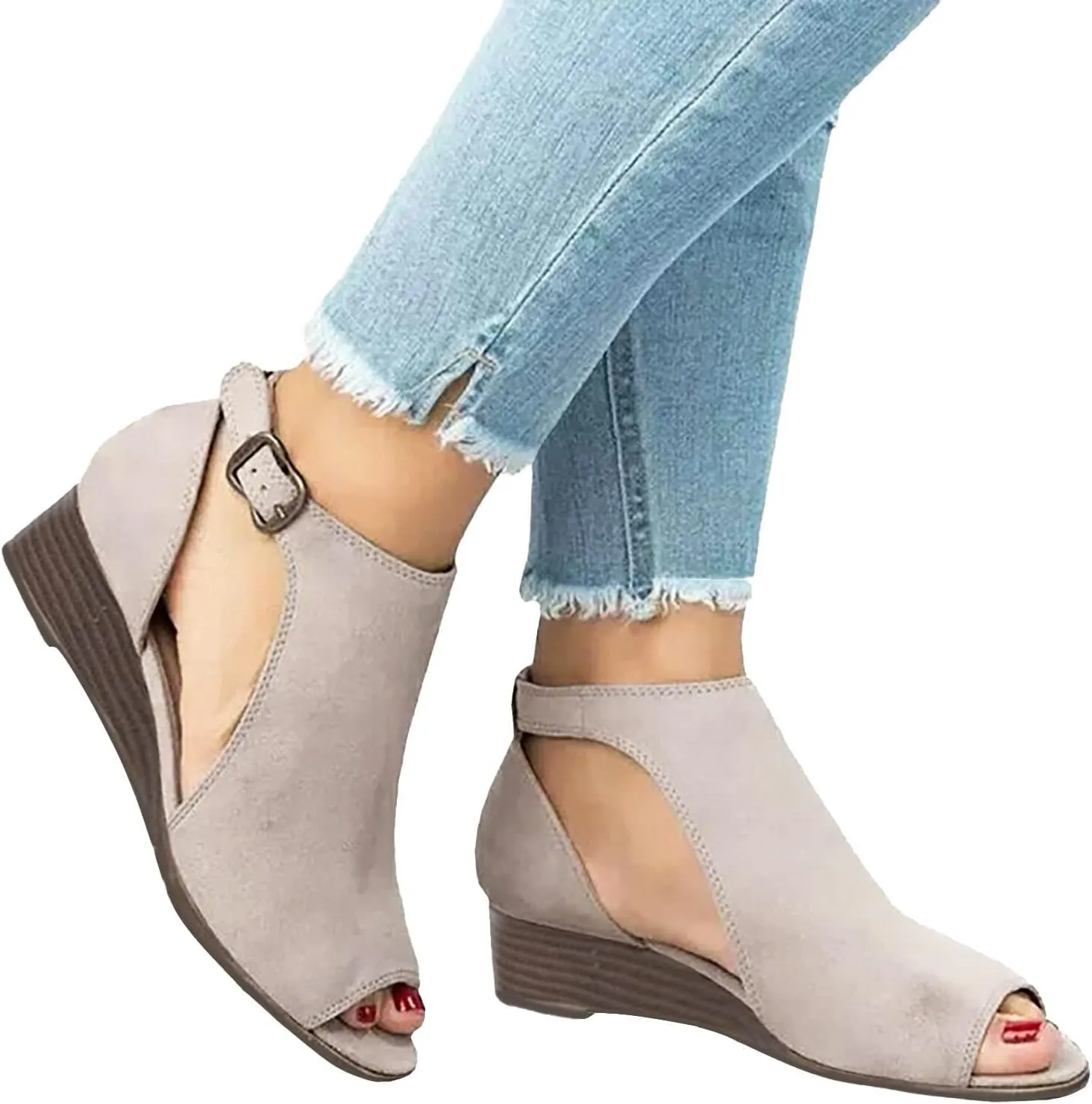 ZHOUYF Womens Wedge Heel Sandals Summer Casual Peep Toe Platform Roman Sandals Fish Mouth Ankle Strap Comfort Dressy Sandals