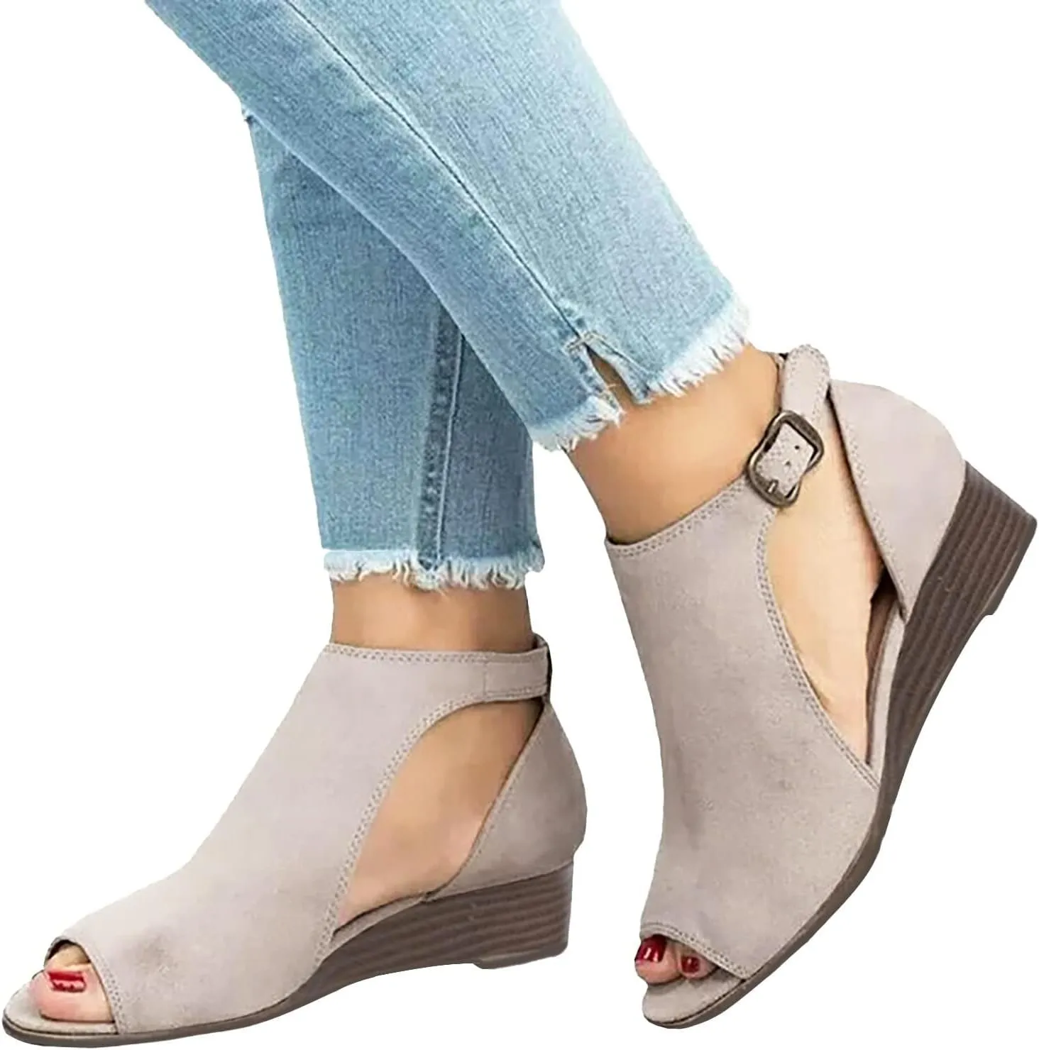 ZHOUYF Womens Wedge Heel Sandals Summer Casual Peep Toe Platform Roman Sandals Fish Mouth Ankle Strap Comfort Dressy Sandals