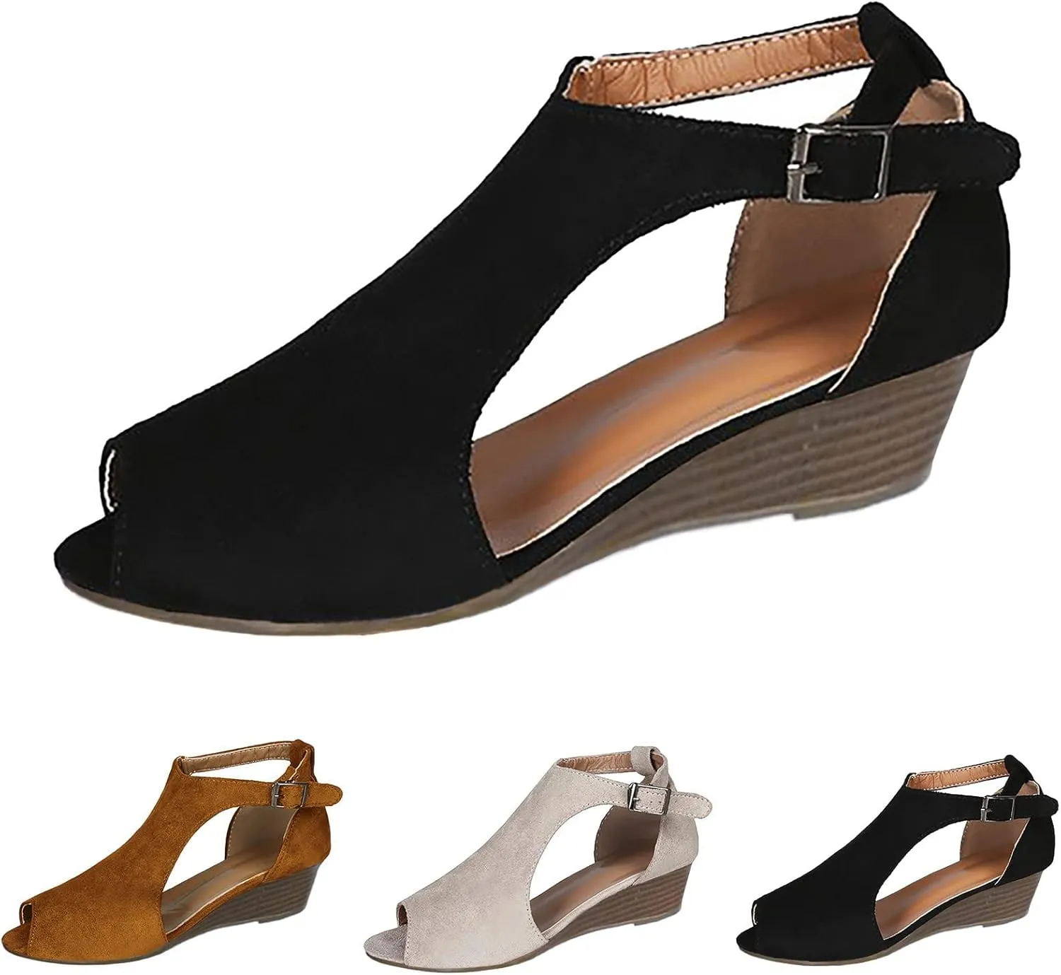 ZHOUYF Womens Wedge Heel Sandals Summer Casual Peep Toe Platform Roman Sandals Fish Mouth Ankle Strap Comfort Dressy Sandals
